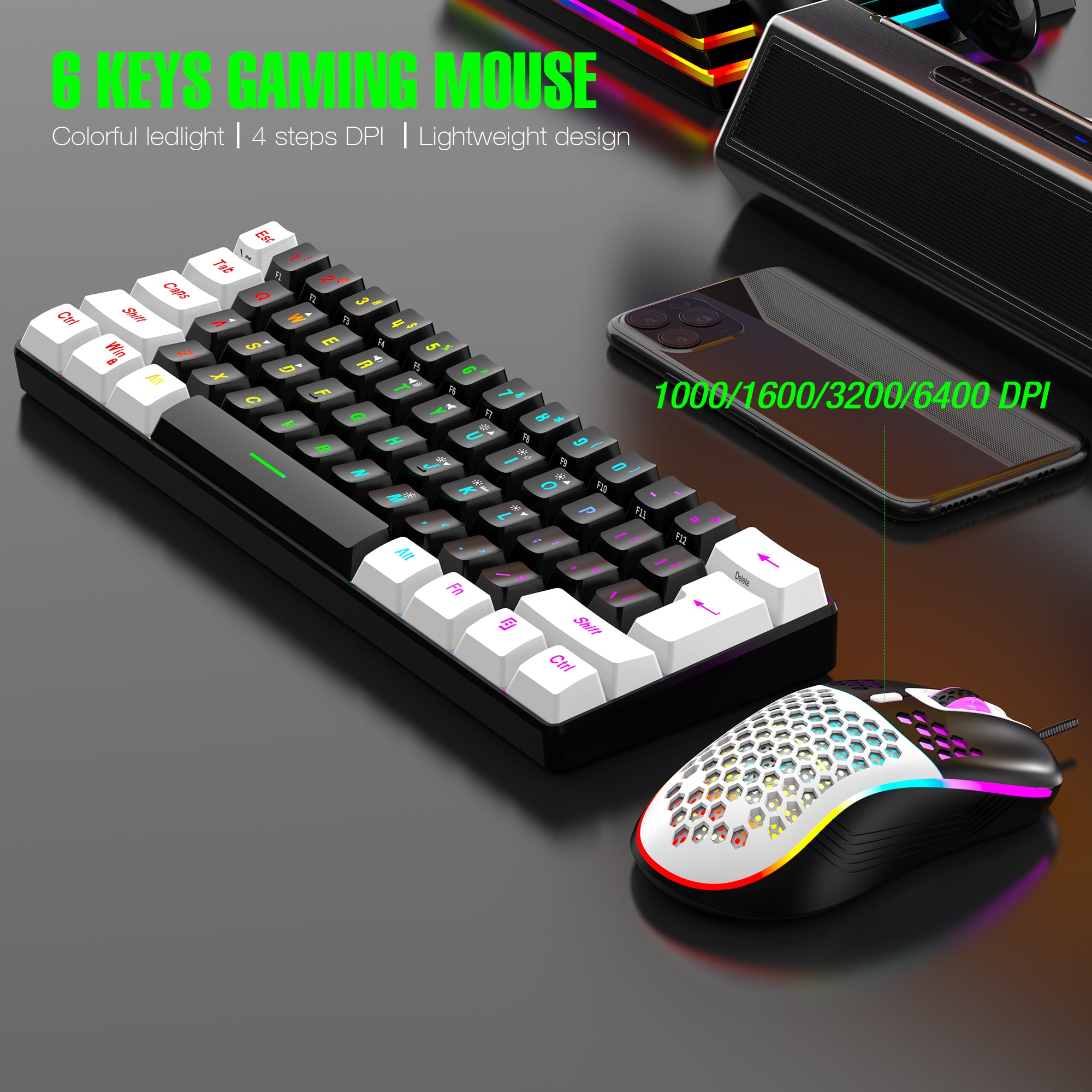 60% RGB Backlit Gaming Keyboard & 6400DPI Mouse Combo
