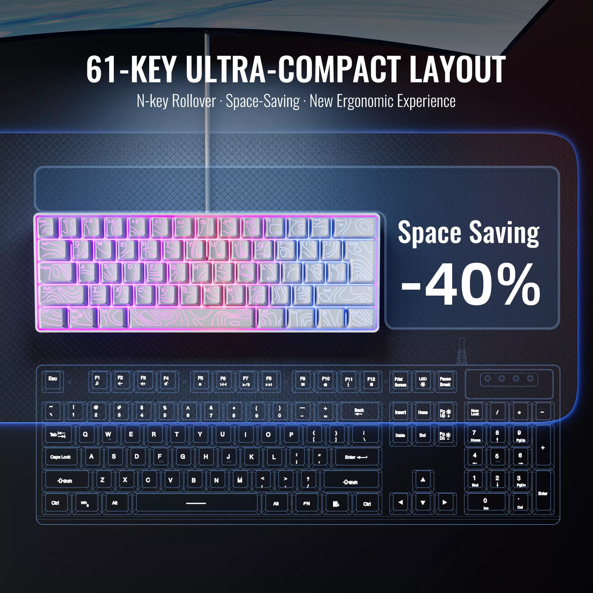 G61 Portable Contoured keycaps RGB Mini Keyboard