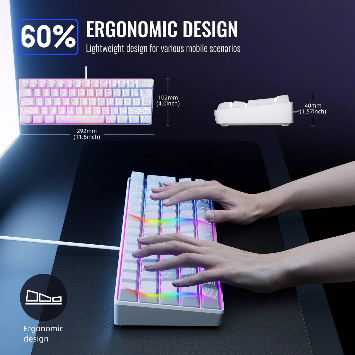 G61 Portable Contoured keycaps RGB Mini Keyboard