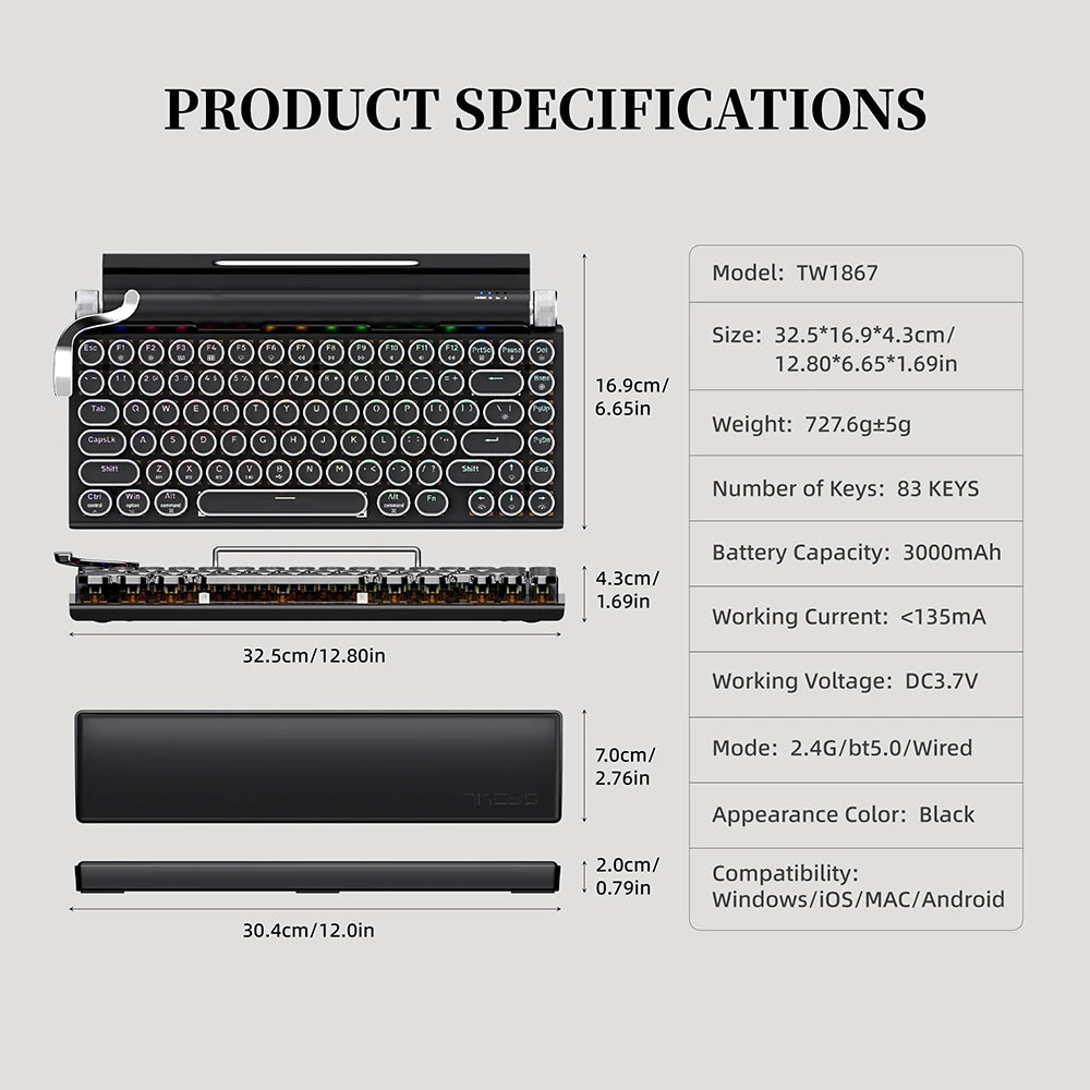 TW1867 Retro typewriter keyboard black