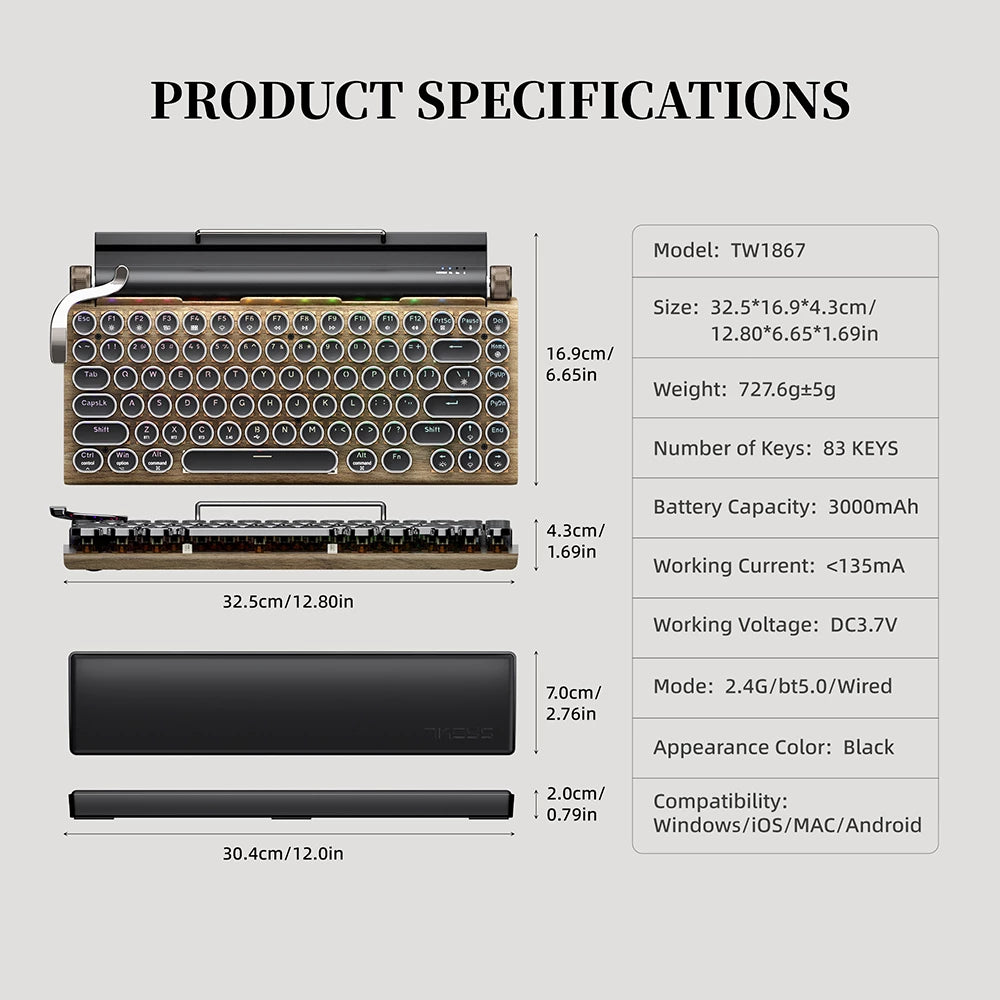 TW1867 Retro typewriter keyboard wood
