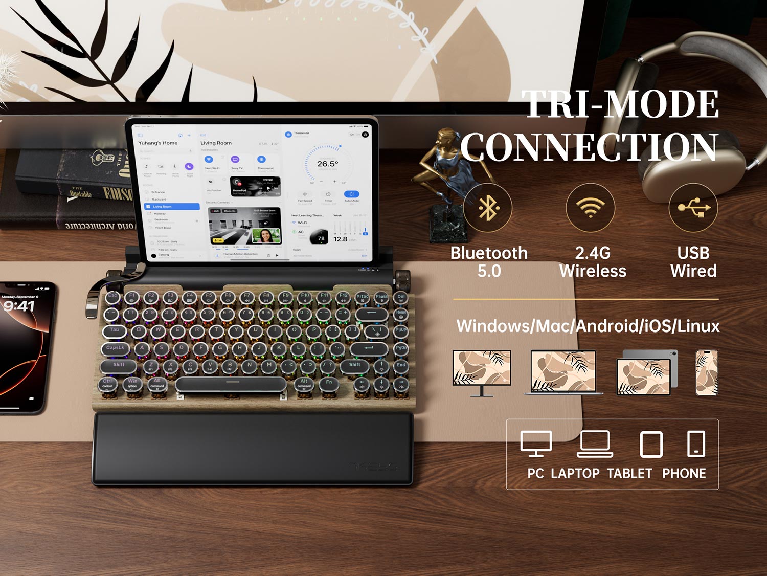 TW1867 Retro typewriter keyboard wood